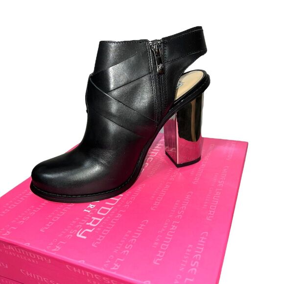 Chinese Laundry Womens Booties Remi Mirror Heeled Black Silver Party Size 9 - Picture 4 of 15
